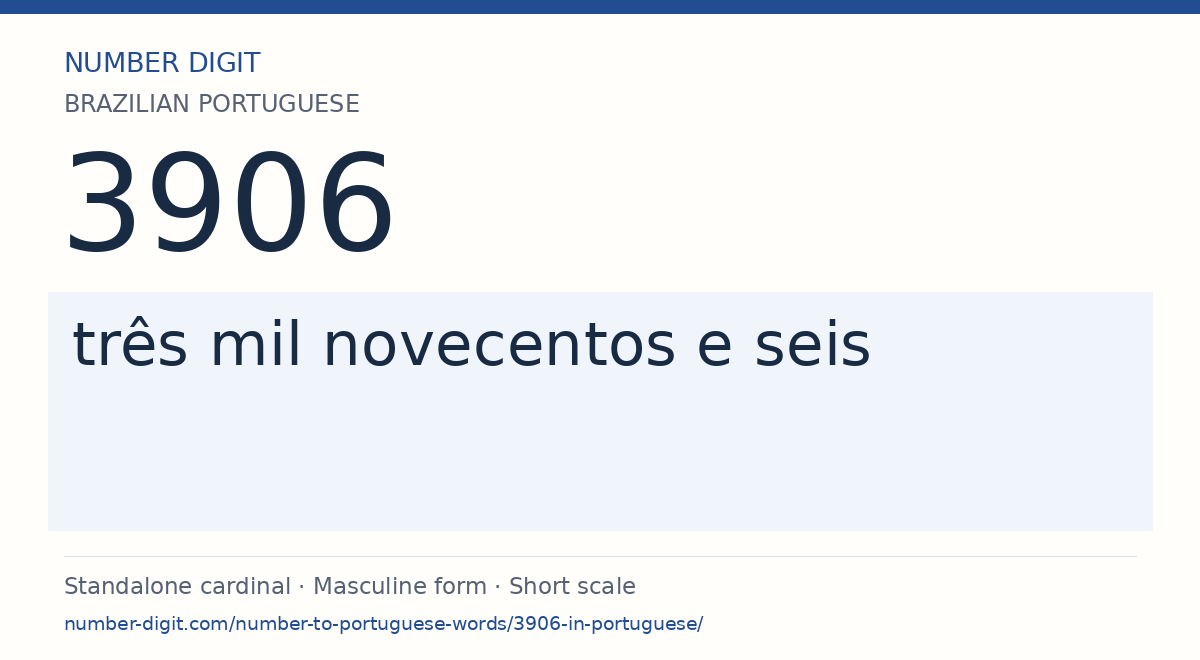 3906 in Brazilian Portuguese words: três mil novecentos e seis