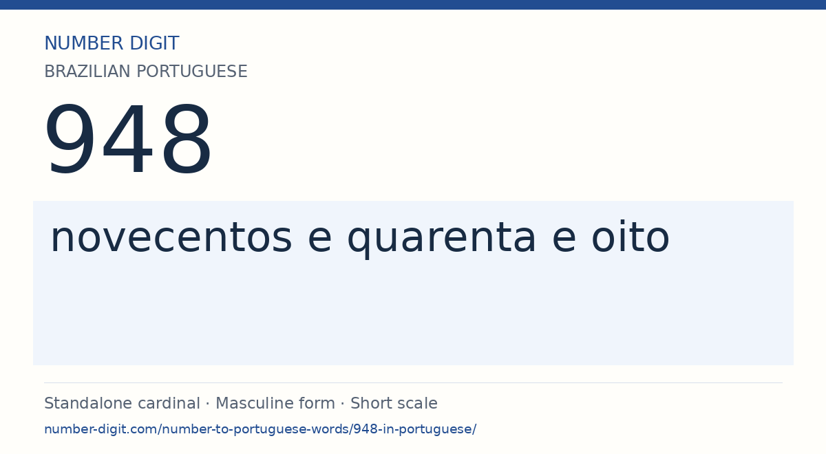 948 in Brazilian Portuguese words: novecentos e quarenta e oito