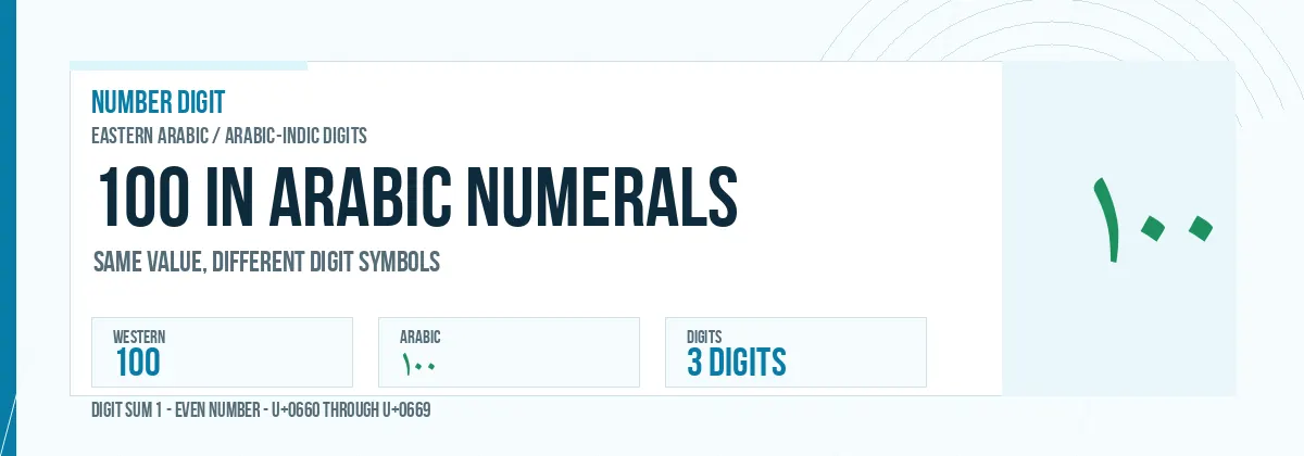 100 in Arabic numerals shown as ١٠٠