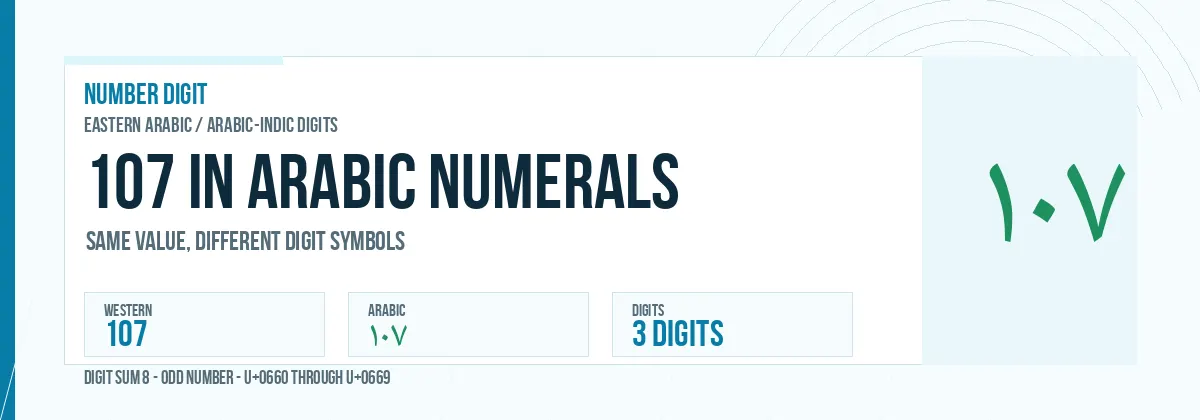 107 in Arabic numerals shown as ١٠٧