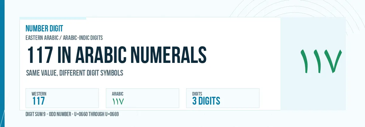 117 in Arabic numerals shown as ١١٧