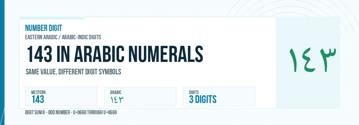 143 in Arabic numerals shown as ١٤٣