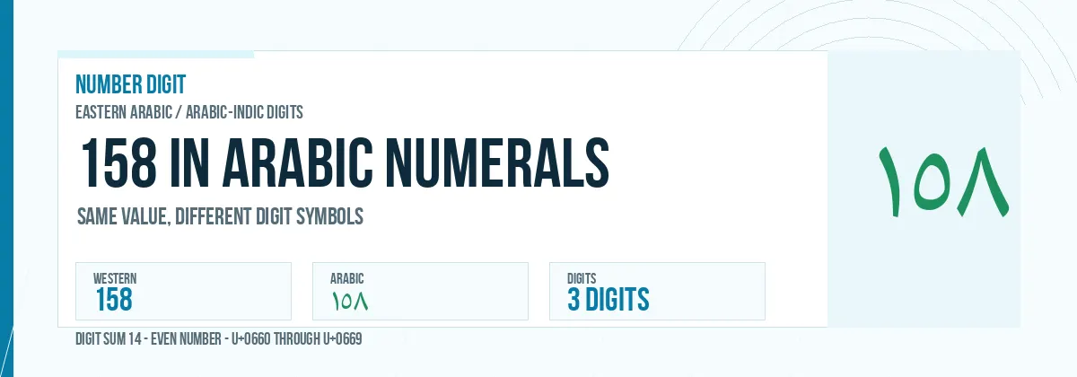 158 in Arabic Numerals | ١٥٨ Eastern Arabic & Persian Digits