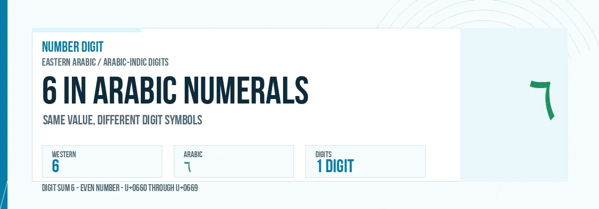 6 in Arabic numerals shown as ٦